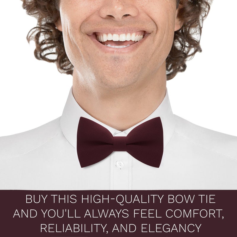 Bow Tie House Burgundy Mens Bow Tie for Maroon Men Bow Ties Gabardine Material for Adults Big Bowtie, Men Bowties Formal Pre-Tied Fabric Clip on Shape in Solid Handmade Colors for Prom & Wedding (Large, Burgundy) - Image 5